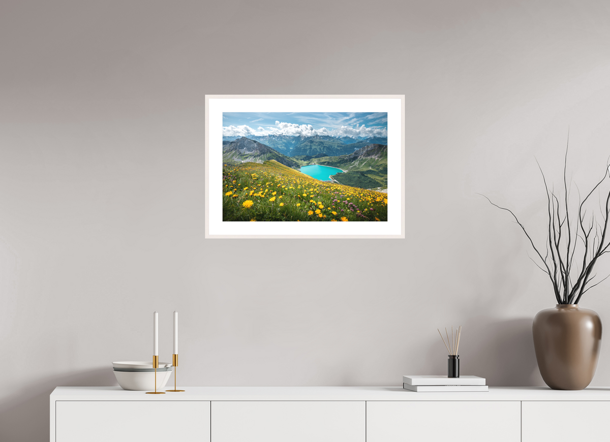 60 x 40 cm, Rahmen-Weiß Spullersee Summer Meadow, Lech