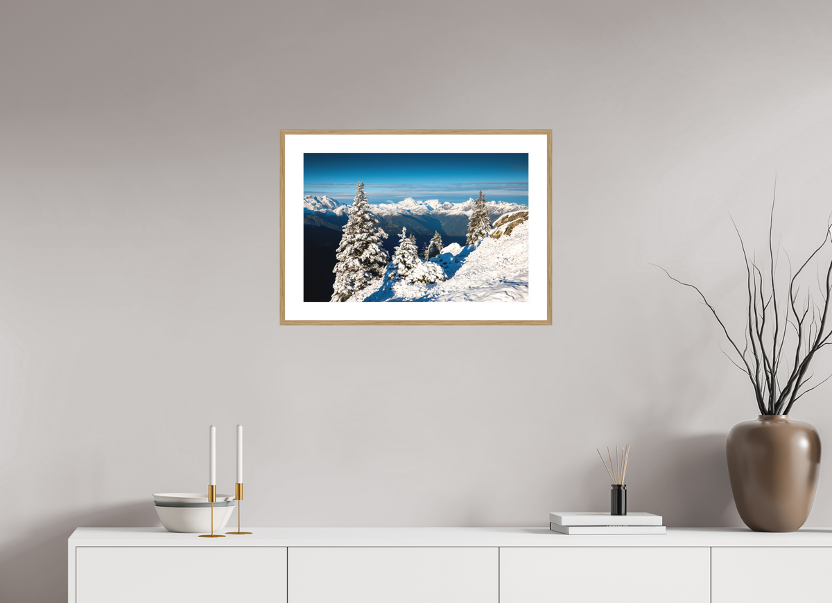 60 x 40 cm, Rahmen-Holzoptik Muttjoechle Snowy Alps Sunrise, Vorarlberg