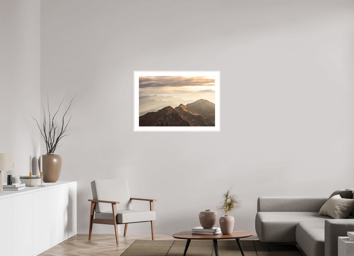90 x 60 cm, Rahmen-Weiß Alpine Cloud Inversion at Sunset