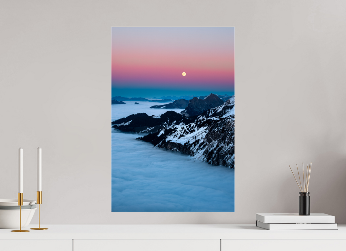 40 x 60 cm, Photo Print Under Acrylic Glass Moonrise Over the Sea of Fog, Hohe Matona