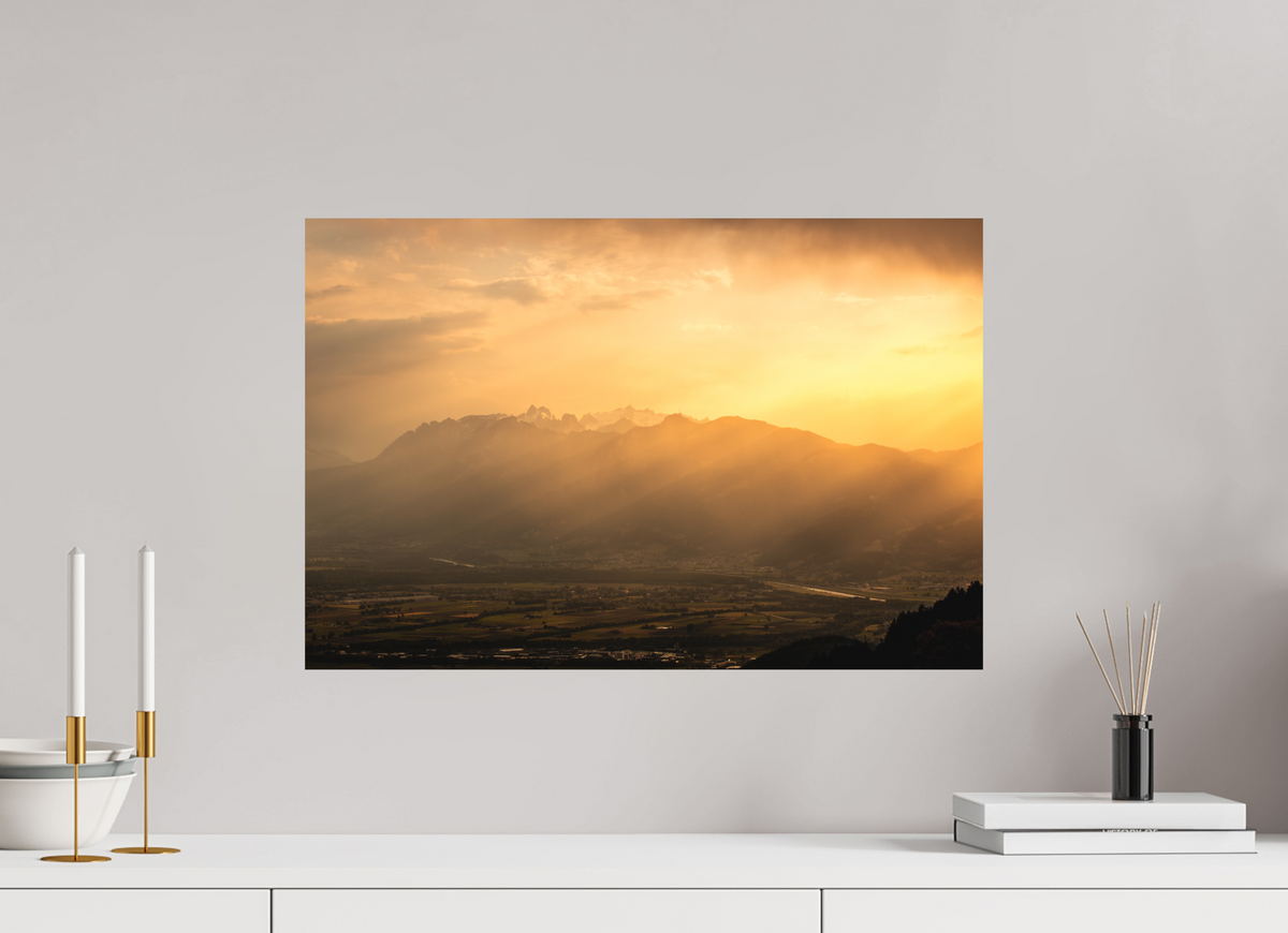 60 x 40 cm, Papierprint ohne Rahmen Hoher Kasten in Golden Light, Alpstein