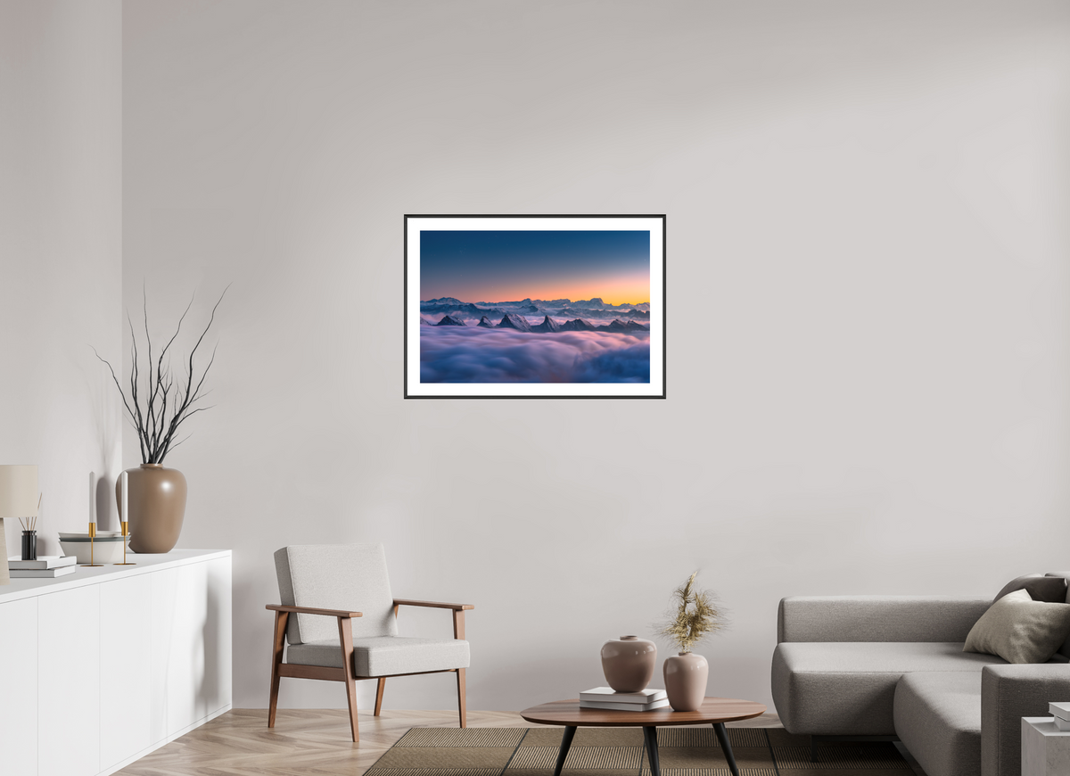 90 x 60 cm, Rahmen-Schwarz Peaks Above the Sea of Fog