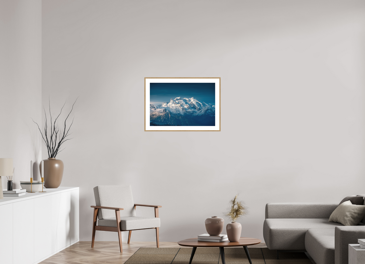 75 x 50 cm, Rahmen-Holzoptik Sunrise at Muttjoechle, Drei Türme View