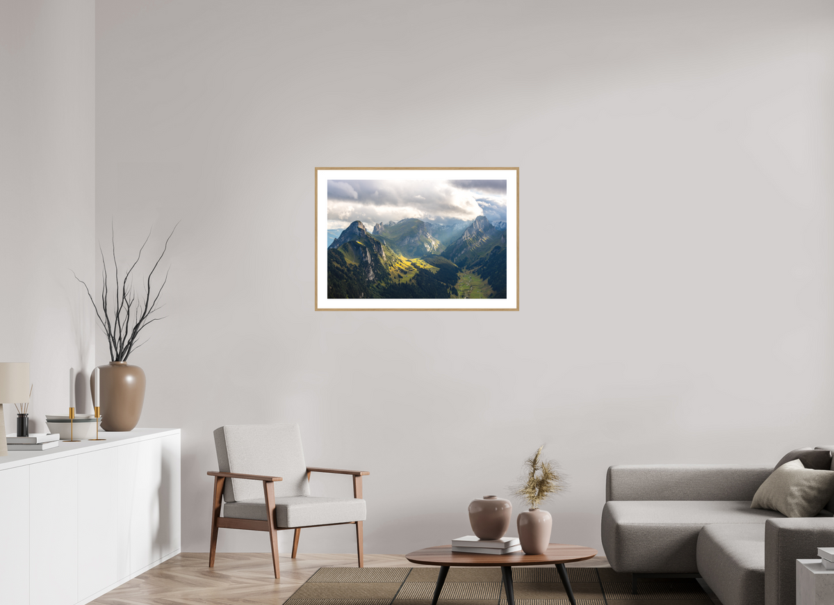 90 x 60 cm, Rahmen-Holzoptik Valley in the Alpstein