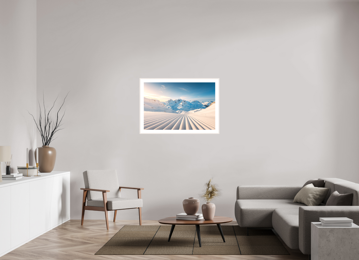 105 x 70 cm, Rahmen-Weiß Freshly Groomed Slope, Zürs