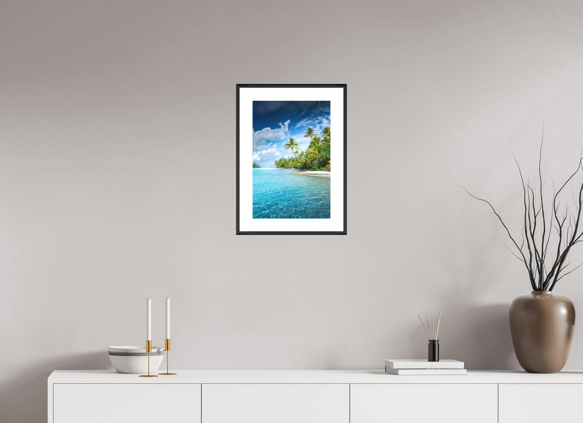 30 x 45 cm, Rahmen-Schwarz Palm Coast, Aitutaki Lagoon