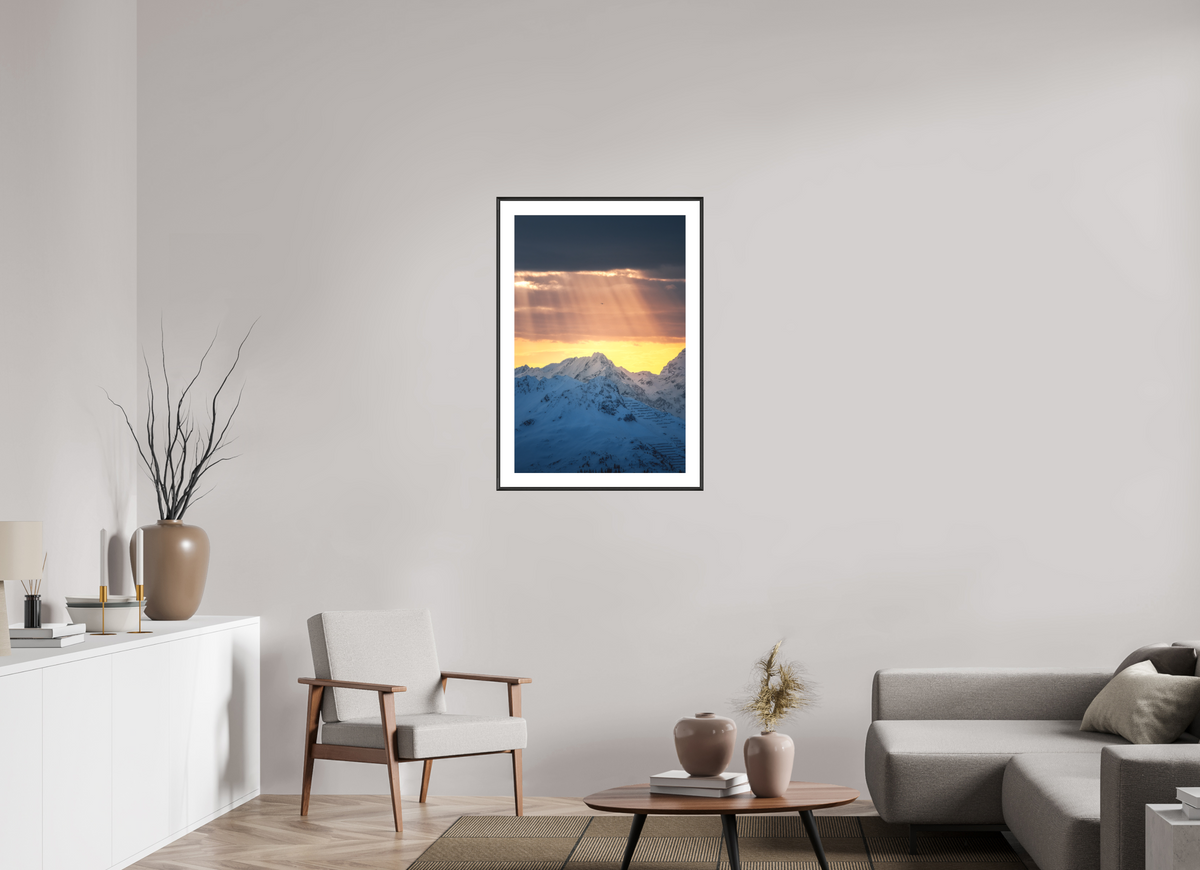 60 x 90 cm, Rahmen-Schwarz Light Rays Over the Peaks, Zürs