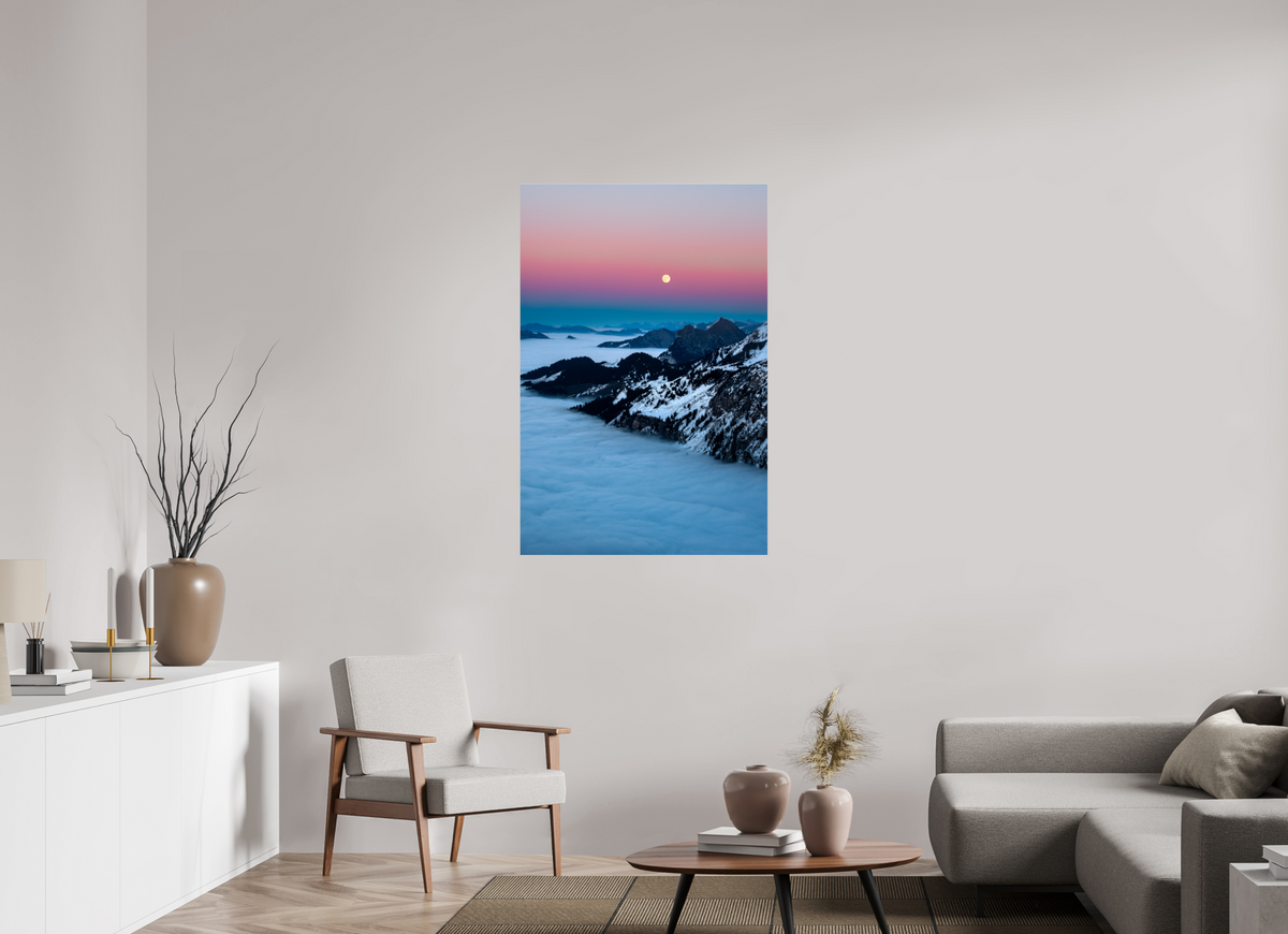 80 x 120 cm, Photo Print Under Acrylic Glass Moonrise Over the Sea of Fog, Hohe Matona