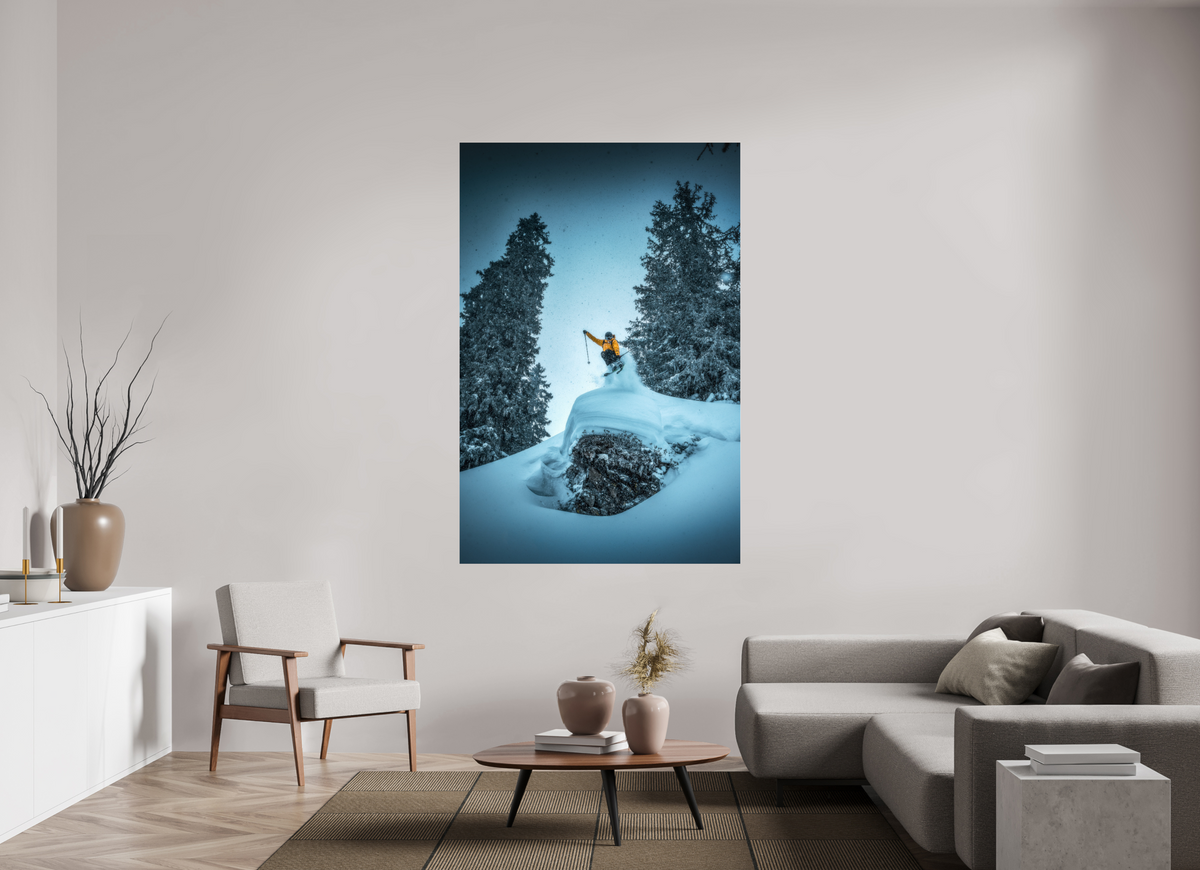 120 x 180 cm, Photo Print Under Acrylic Glass Frozen Launch Over the Trees
