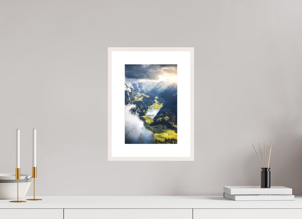 20 x 30 cm, Rahmen-Weiß Alpine Valley and Lake, Hoher Kasten