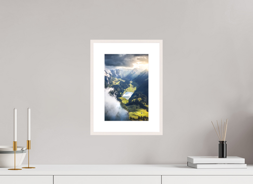 20 x 30 cm, Rahmen-Weiß Alpine Valley and Lake, Hoher Kasten