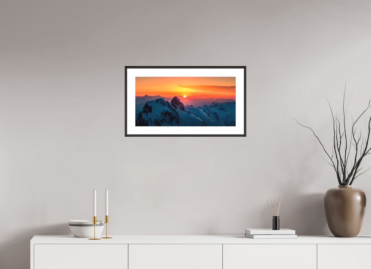 60 x 30 cm, Rahmen-Schwarz Winter Sunset Above Lech Zürs, Arlberg