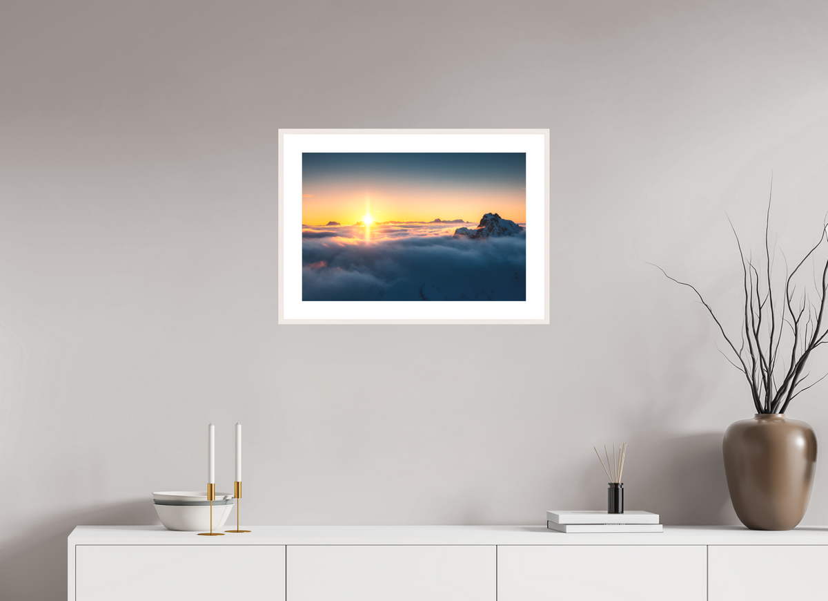 60 x 40 cm, Rahmen-Weiß Golden Sunset Over the Clouds