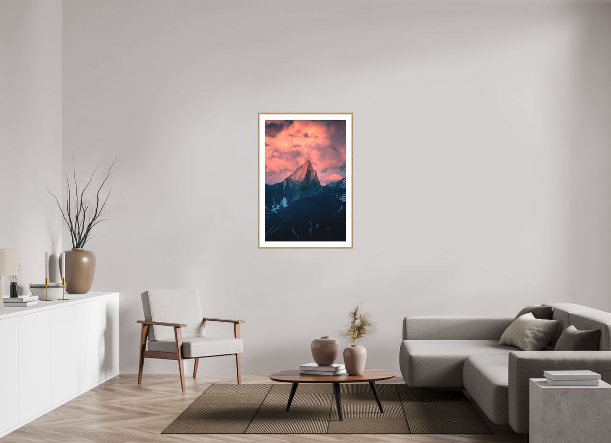 70 x 105 cm, Rahmen-Holzoptik Roggspitze Sunset, Vorarlberg Austria