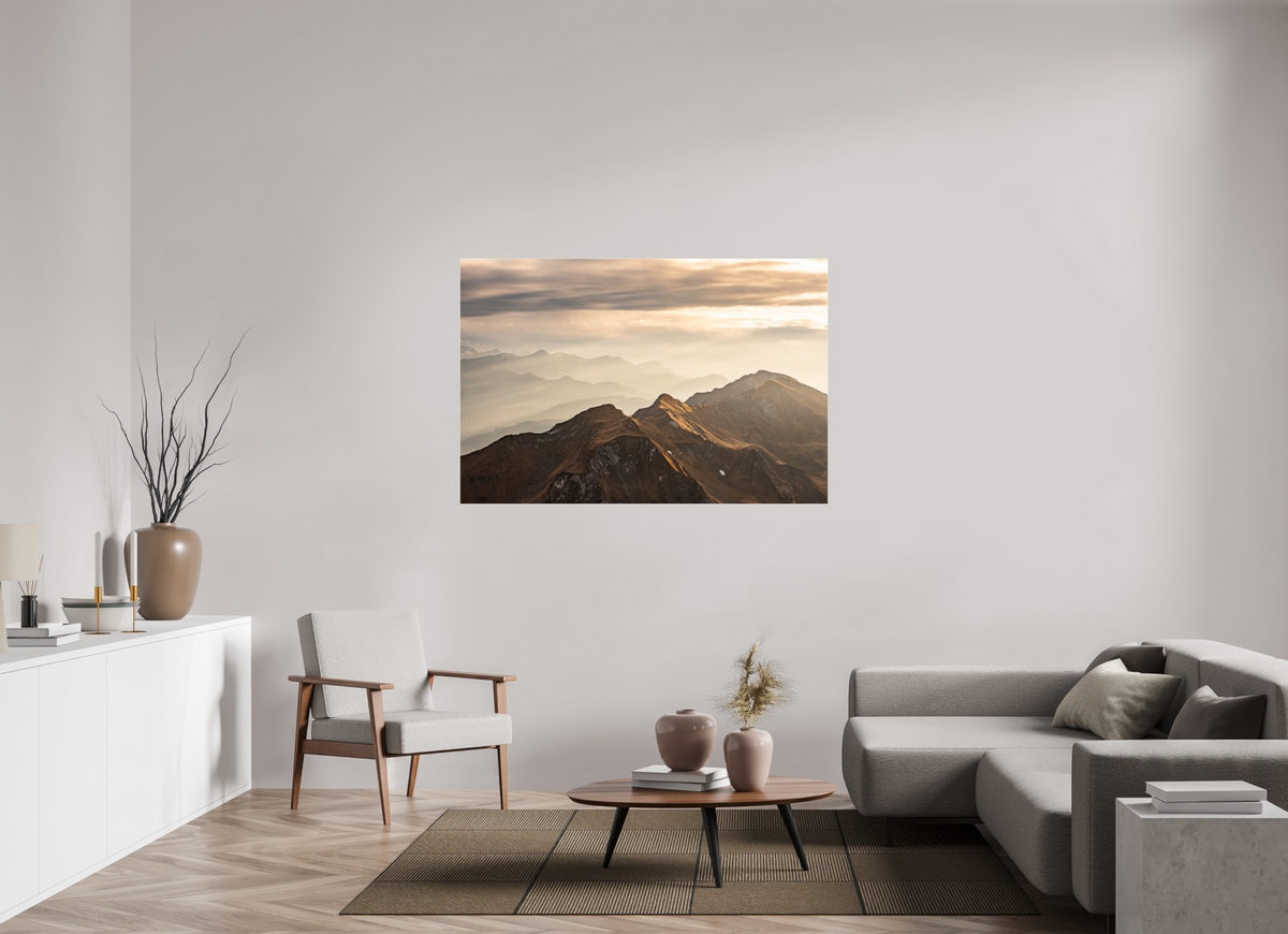 150 x 100 cm, Photo Print Under Acrylic Glass Alpine Cloud Inversion at Sunset