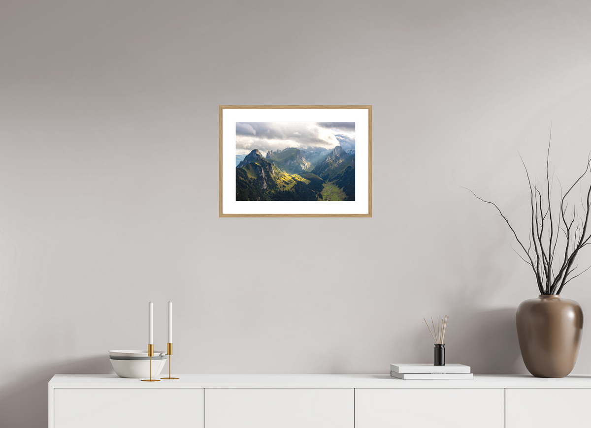 45 x 30 cm, Rahmen-Holzoptik Valley in the Alpstein