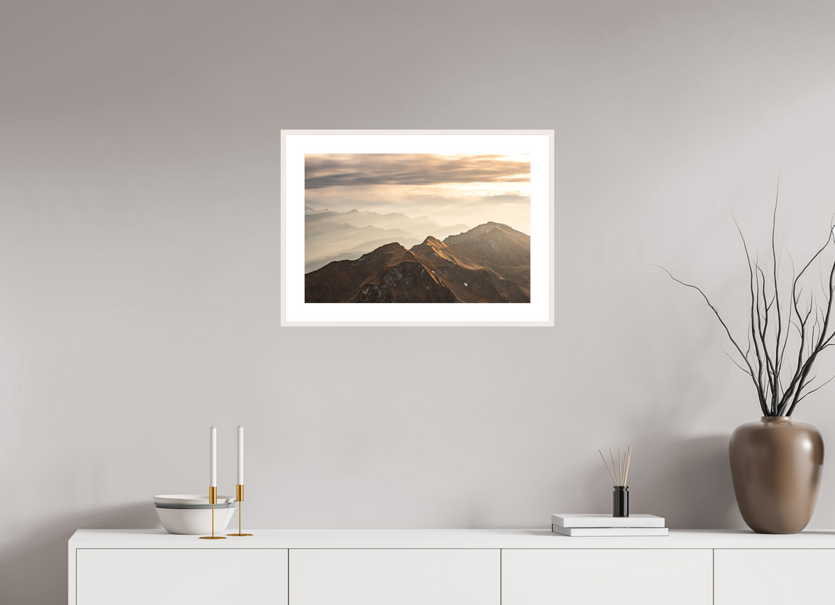 60 x 40 cm, Rahmen-Weiß Alpine Cloud Inversion at Sunset