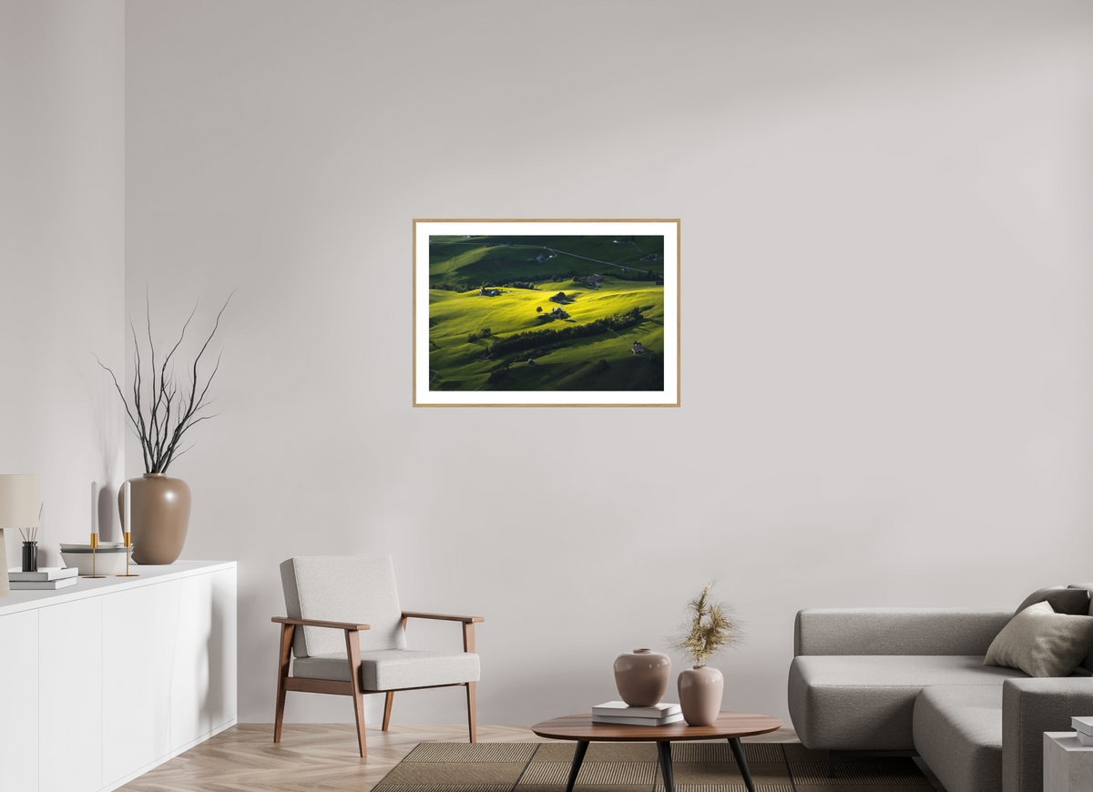 90 x 60 cm, Rahmen-Holzoptik Swiss Farmland at Hoher Kasten, Alpstein