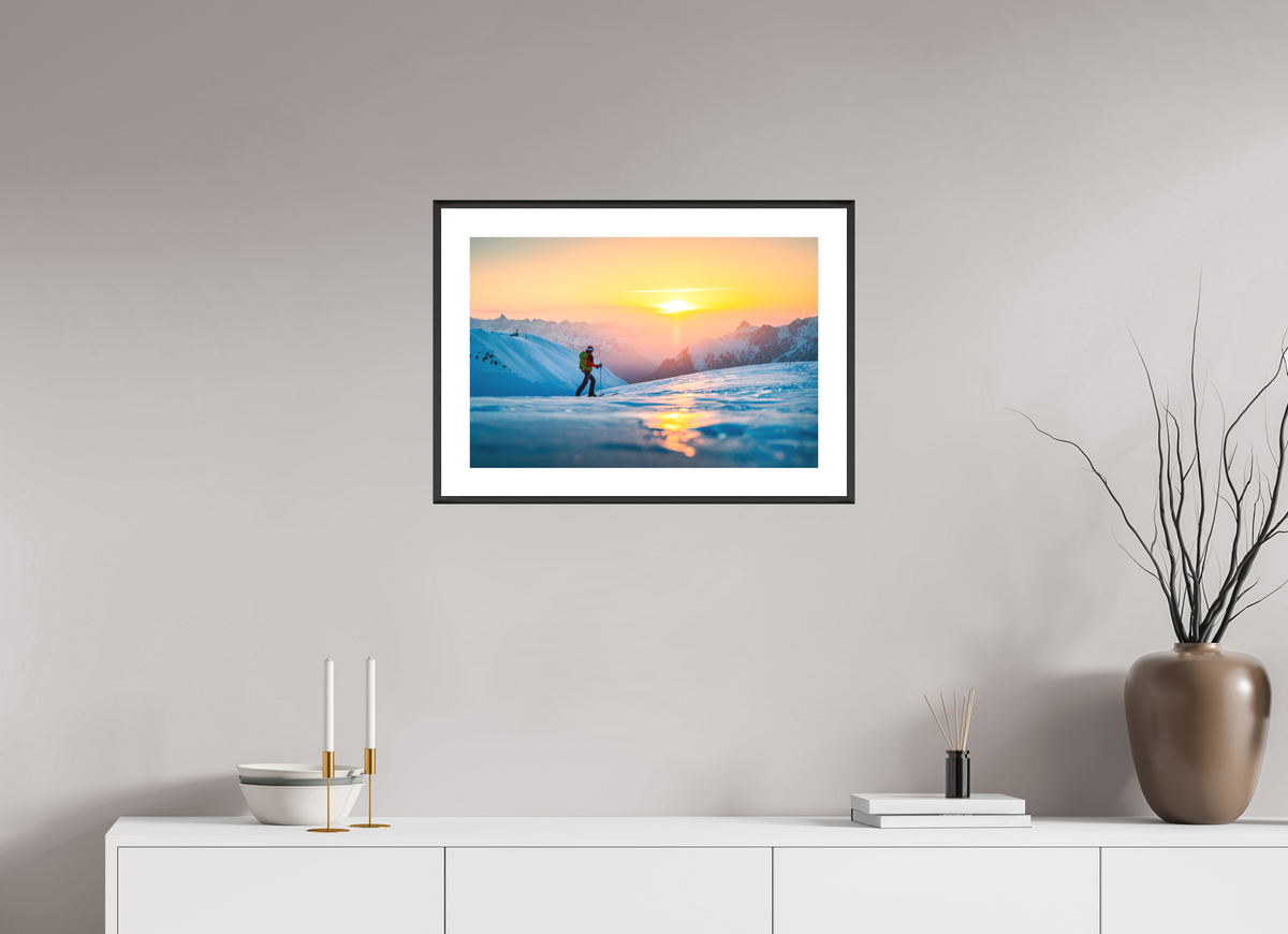 60 x 40 cm, Rahmen-Schwarz Ski Tour Sunset, Stuben Arlberg