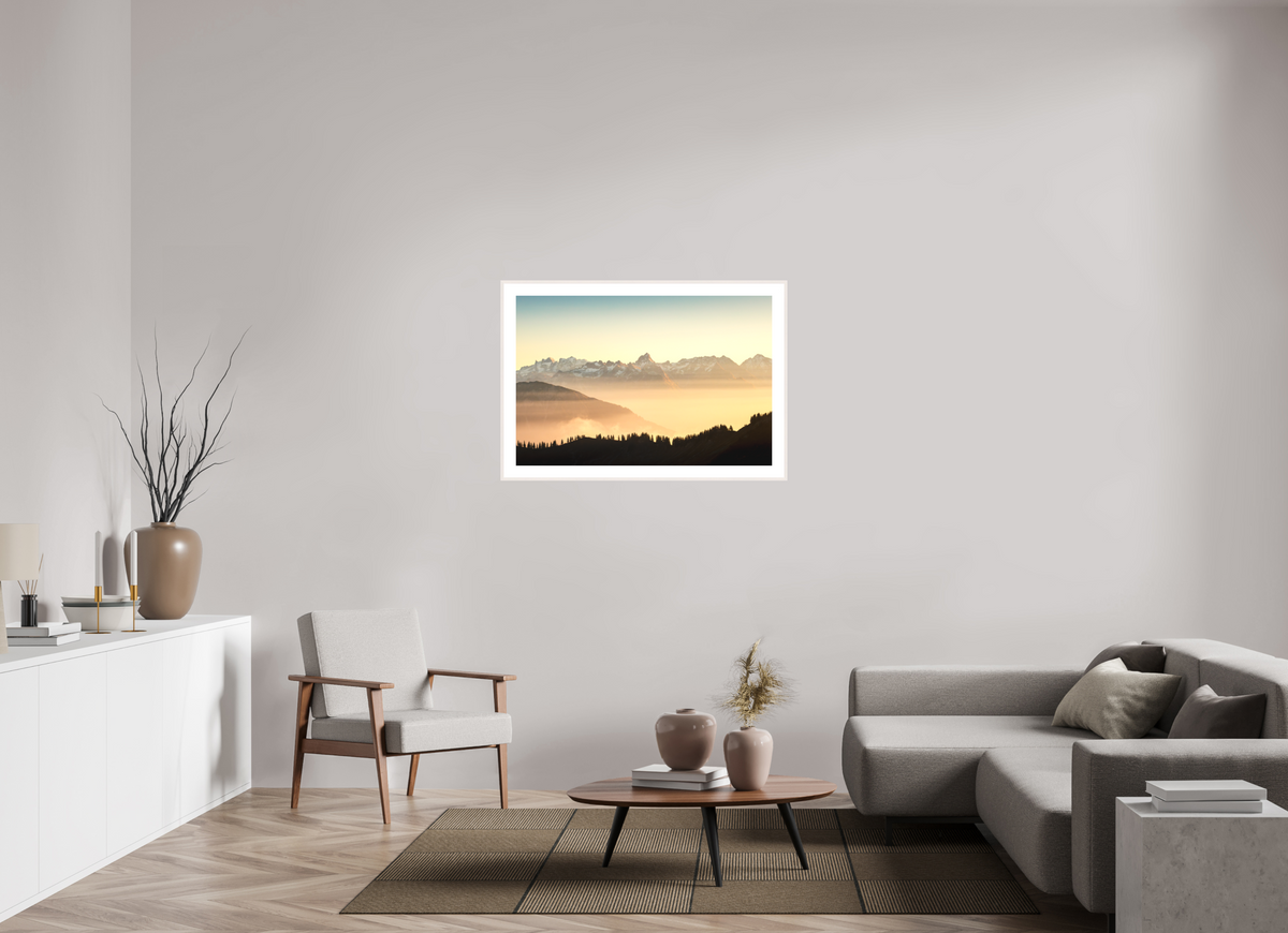 105 x 70 cm, Rahmen-Weiß Zimba Above the Sea of Fog, Vorarlberg