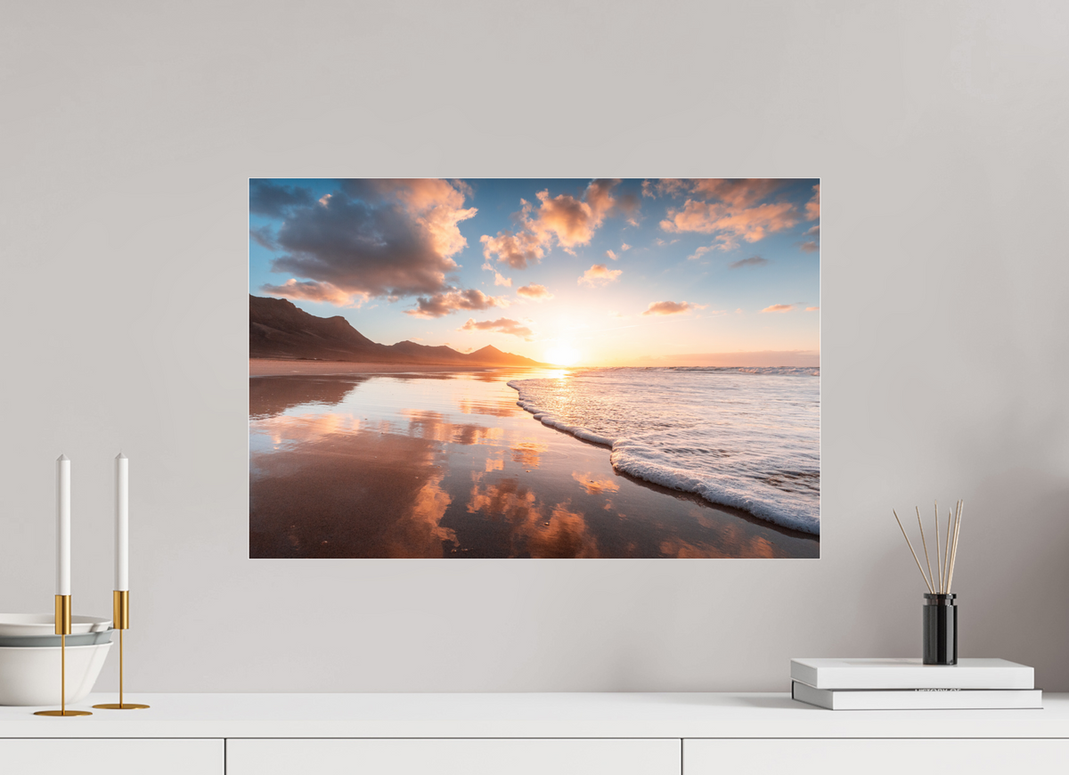 60 x 40 cm, Photo Print Under Acrylic Glass Sunset Reflections, Fuerteventura
