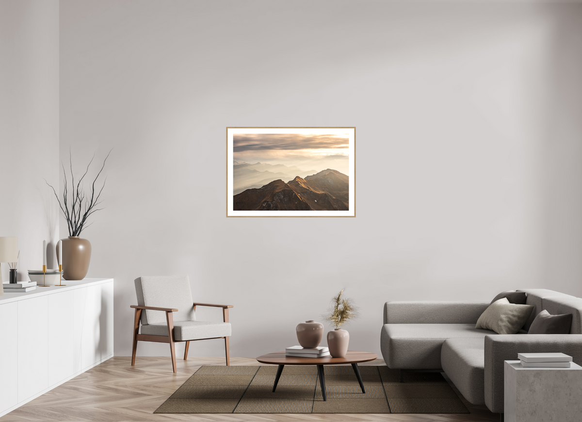 105 x 70 cm, Rahmen-Holzoptik Alpine Cloud Inversion at Sunset