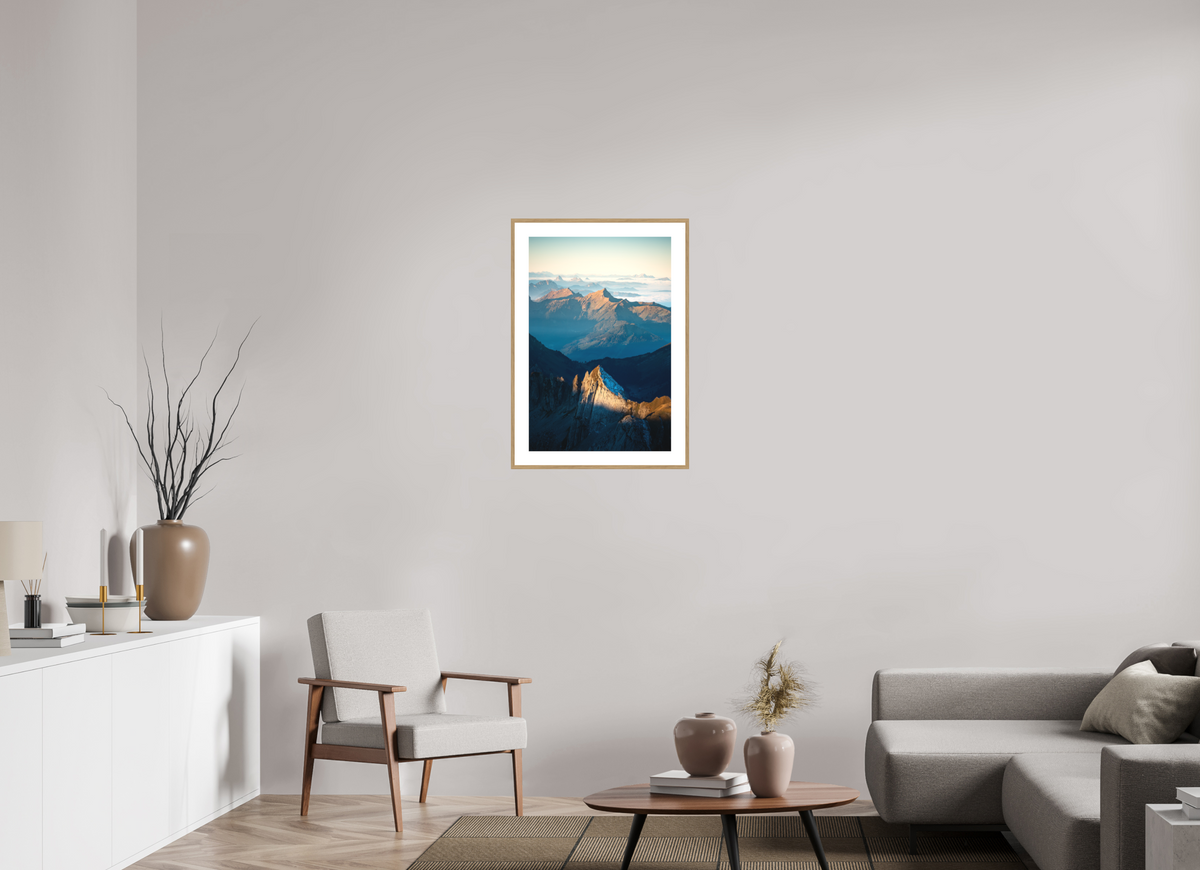 50 x 75 cm, Rahmen-Holzoptik Säntis Peak at Sunrise, Switzerland