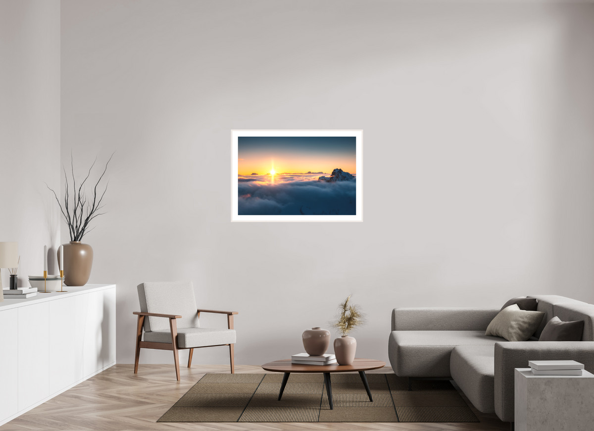 105 x 70 cm, Rahmen-Weiß Golden Sunset Over the Clouds