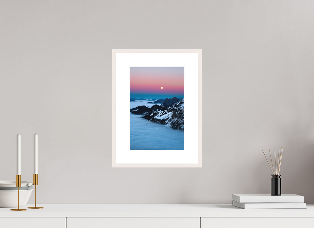 20 x 30 cm, Rahmen-Weiß Moonrise Over the Sea of Fog, Hohe Matona