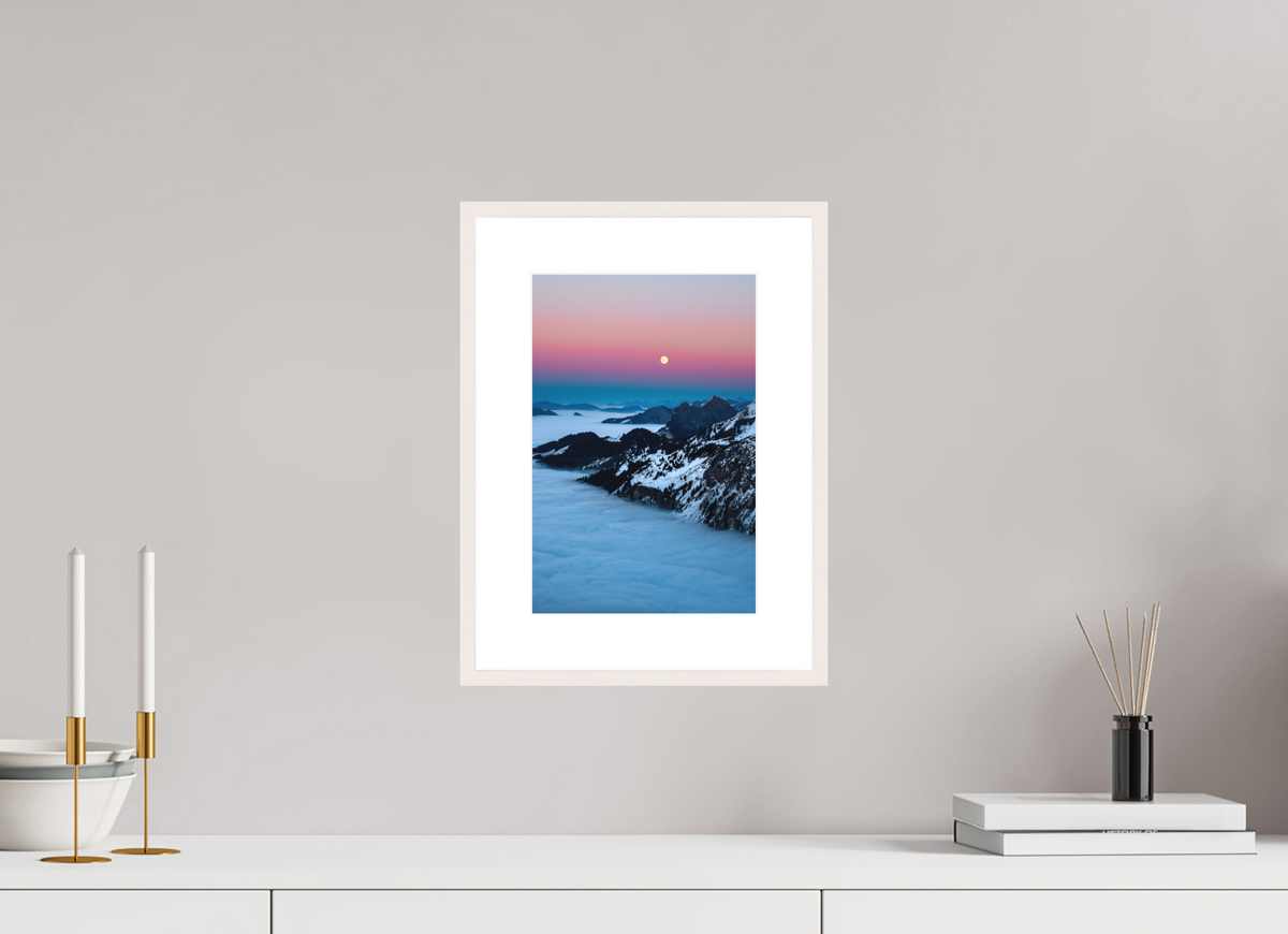 20 x 30 cm, Rahmen-Weiß Moonrise Over the Sea of Fog, Hohe Matona