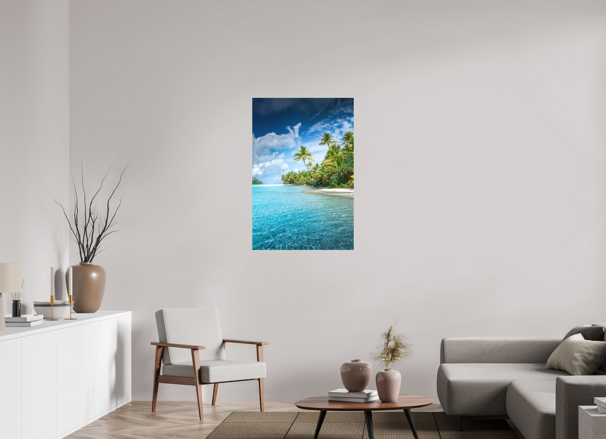 70 x 105 cm, Papierprint ohne Rahmen Palm Coast, Aitutaki Lagoon