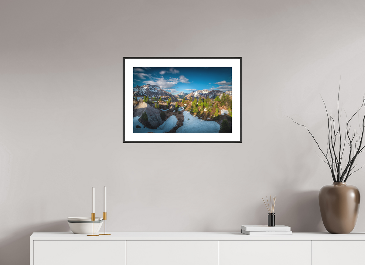 60 x 40 cm, Rahmen-Schwarz Spring Panorama With the Biberkopf, Lech
