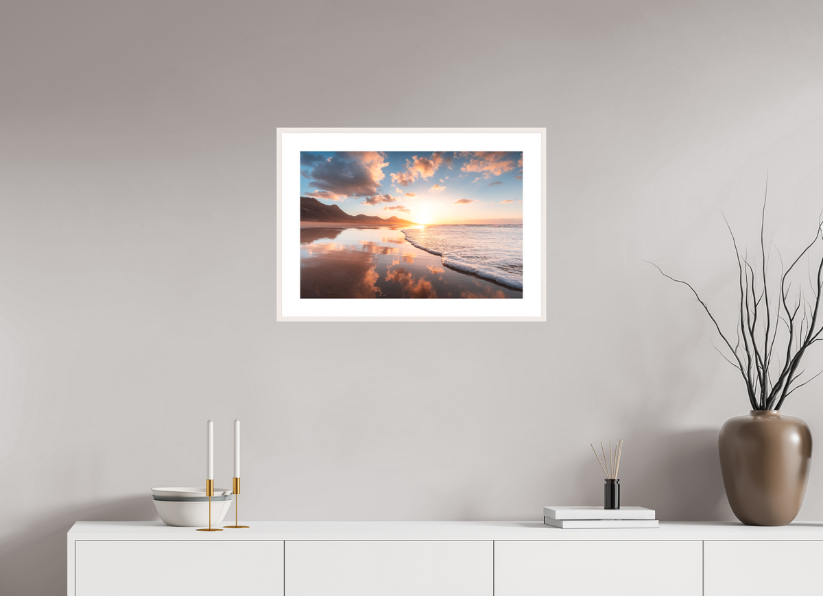 60 x 40 cm, Rahmen-Weiß Sunset Reflections, Fuerteventura