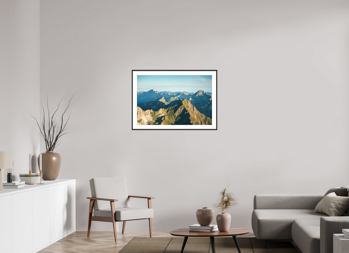 90 x 60 cm, Rahmen-Schwarz Mohnenfluh Morning Light, Lech Austria