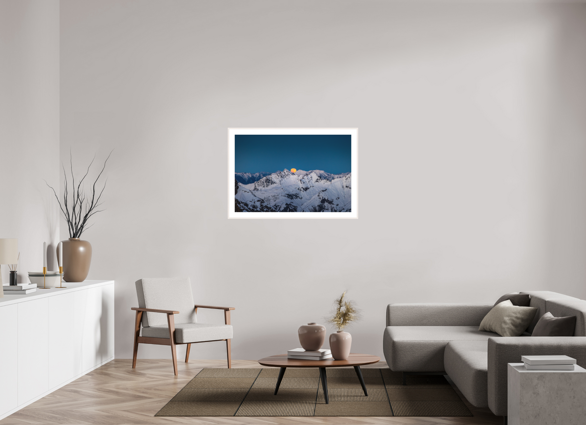 105 x 70 cm, Rahmen-Weiß Moonrise at Trittkopf, Arlberg