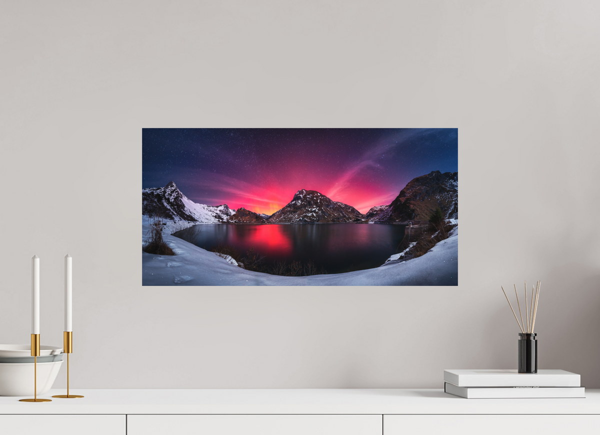 60 x 30 cm, Papierprint ohne Rahmen Northern Lights over the Spullersee, Arlberg