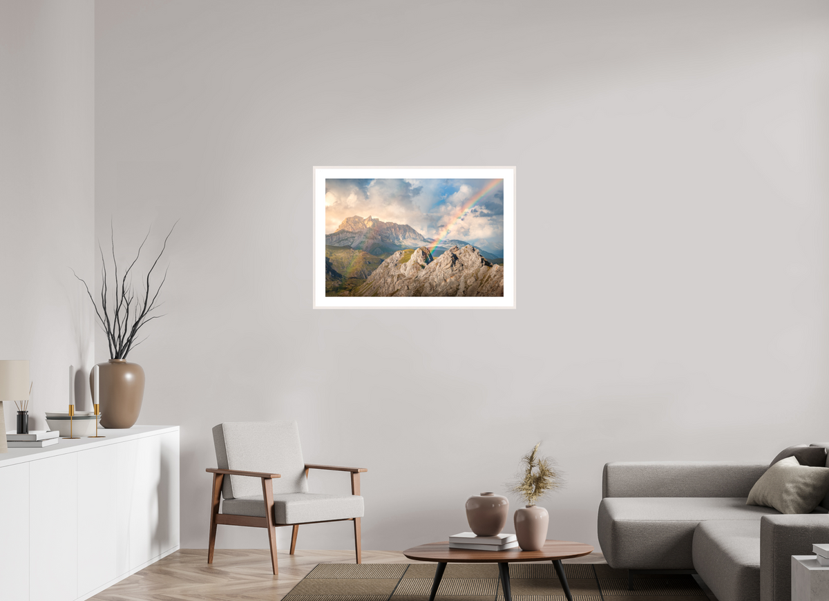 90 x 60 cm, Rahmen-Weiß Rainbow over Rote Wand, Arlberg Alps