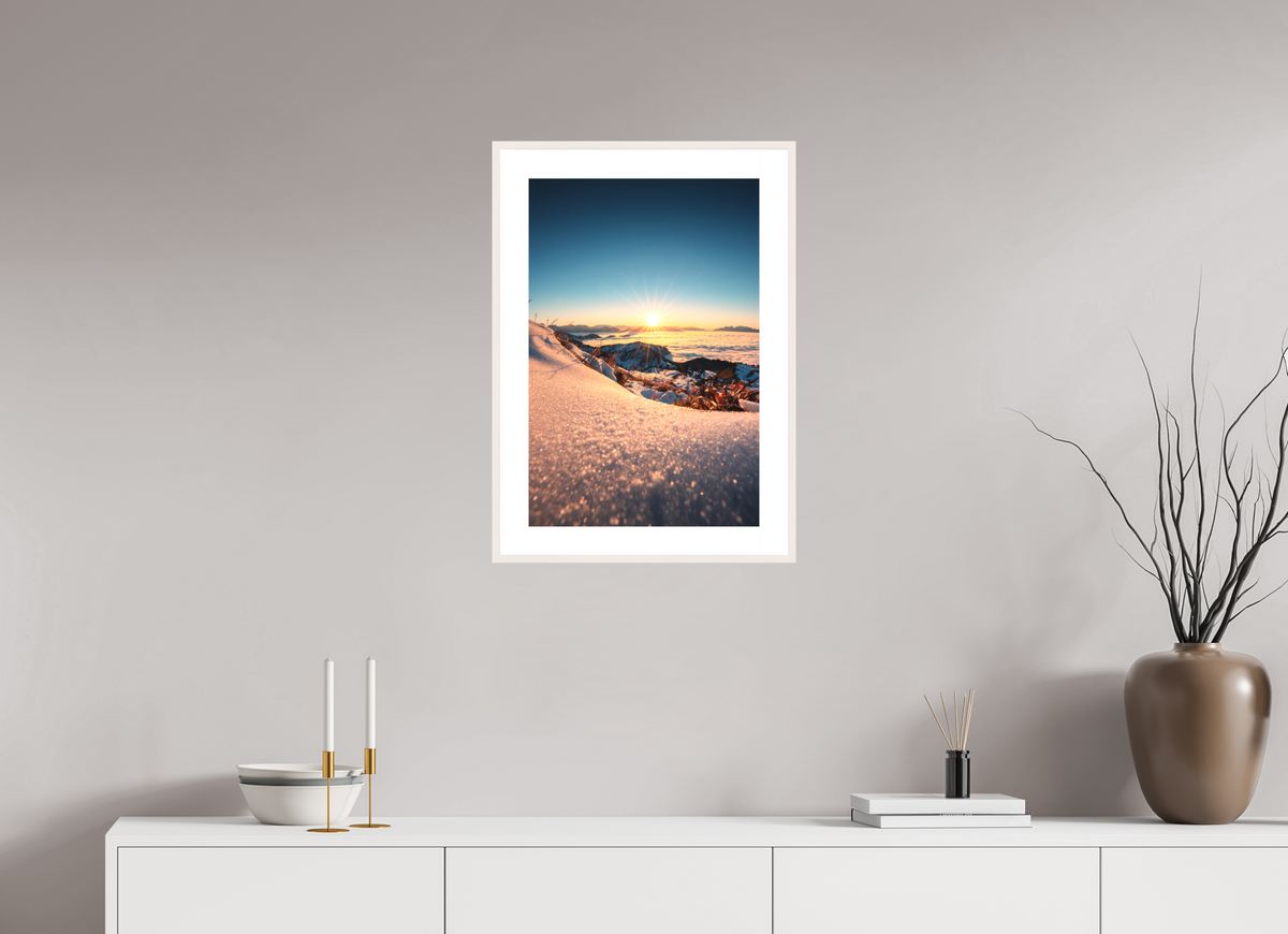 40 x 60 cm, Rahmen-Weiß Sunset Mountain Layers, Vorarlberg