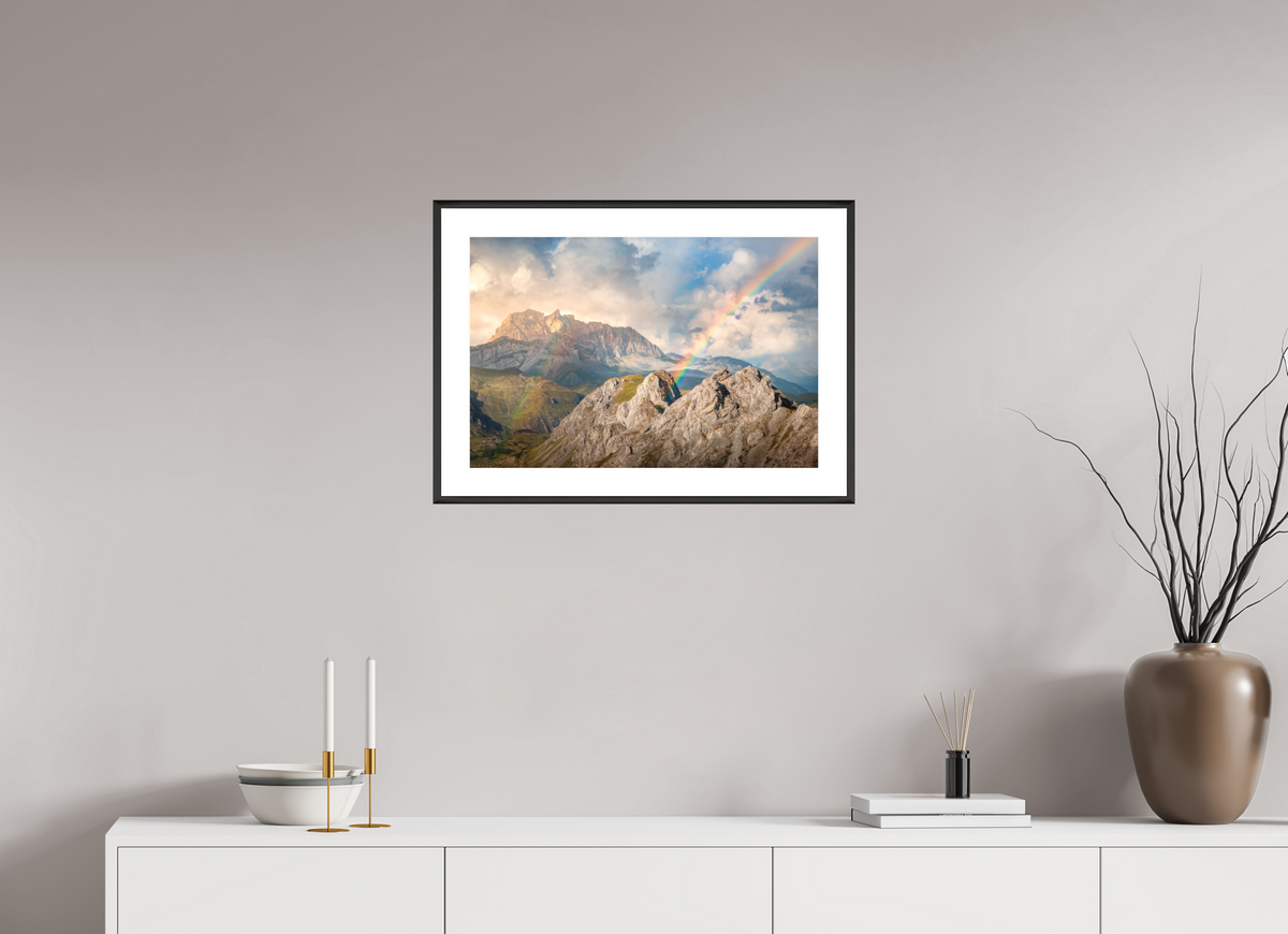60 x 40 cm, Rahmen-Schwarz Rainbow over Rote Wand, Arlberg Alps