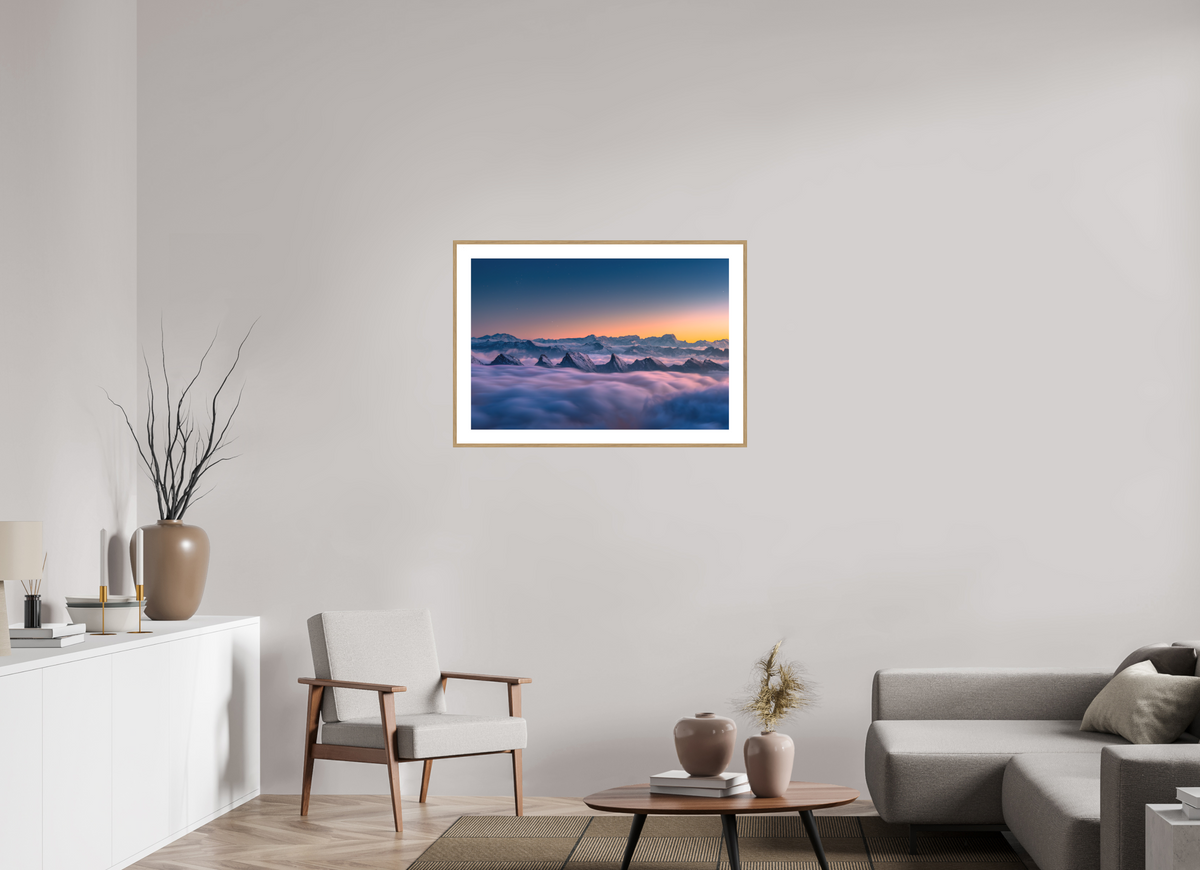 90 x 60 cm, Rahmen-Holzoptik Peaks Above the Sea of Fog