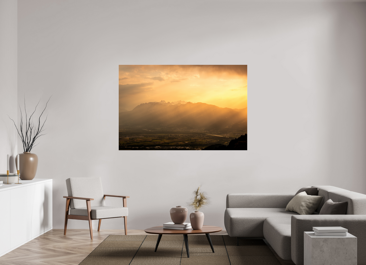 180 x 120 cm, Photo Print Under Acrylic Glass Hoher Kasten in Golden Light, Alpstein
