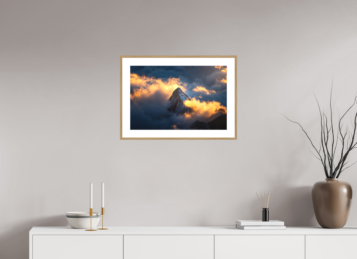 60 x 40 cm, Rahmen-Holzoptik Säntis Cloud Glow at Sunset, Switzerland