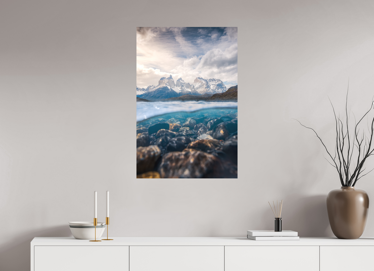 60 x 90 cm, Papierprint ohne Rahmen Torres del Paine, Reflection