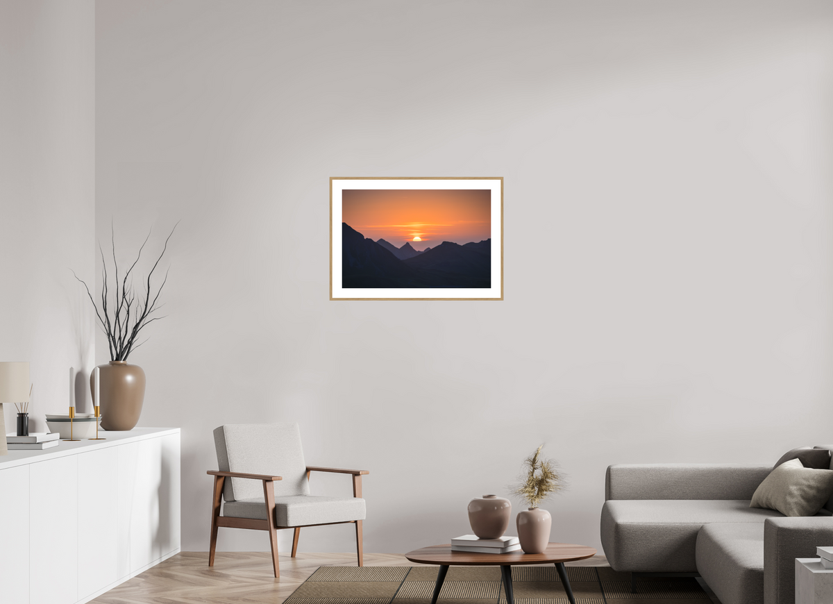 75 x 50 cm, Rahmen-Holzoptik Portlerhorn Sunrise, Vorarlberg