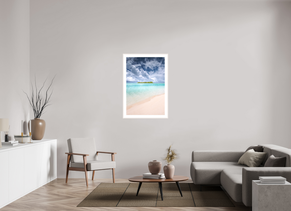 70 x 105 cm, Rahmen-Weiß Tropical Coastline, Aitutaki