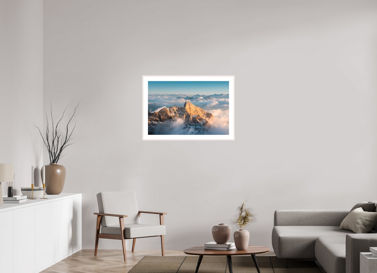 90 x 60 cm, Rahmen-Weiß Säntis Sunset, Switzerland Alps