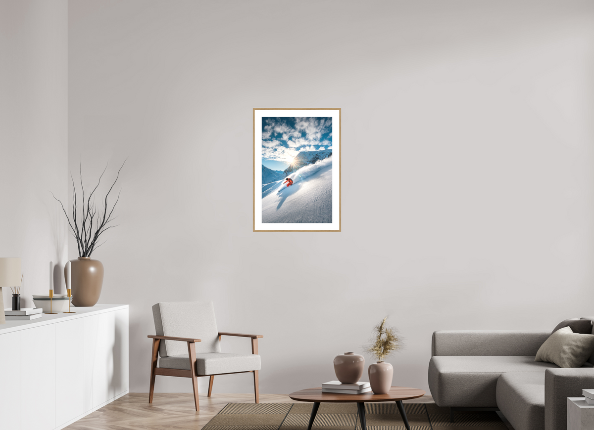 50 x 75 cm, Rahmen-Holzoptik Freeride Skiing, Lech Zürs Arlberg