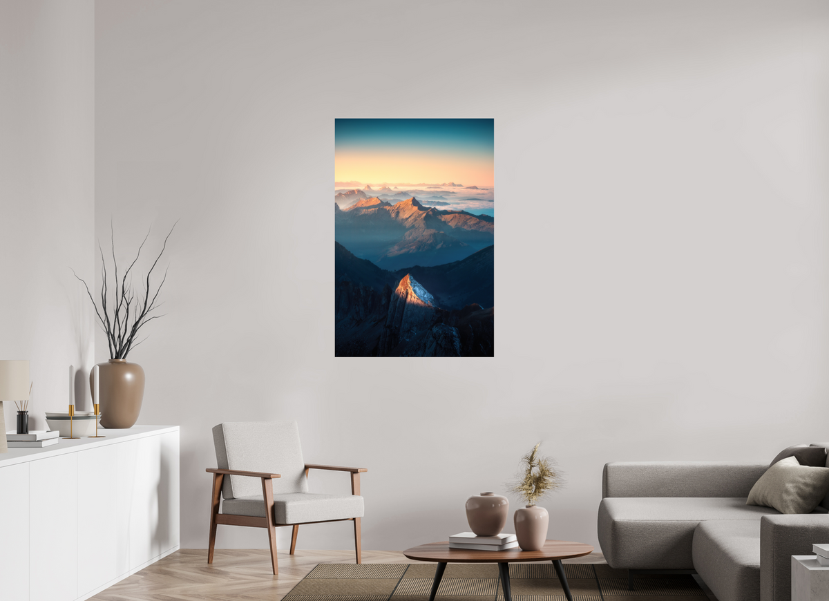 80 x 120 cm, Photo Print Under Acrylic Glass Säntis Peak Glow at Sunrise, Switzerland