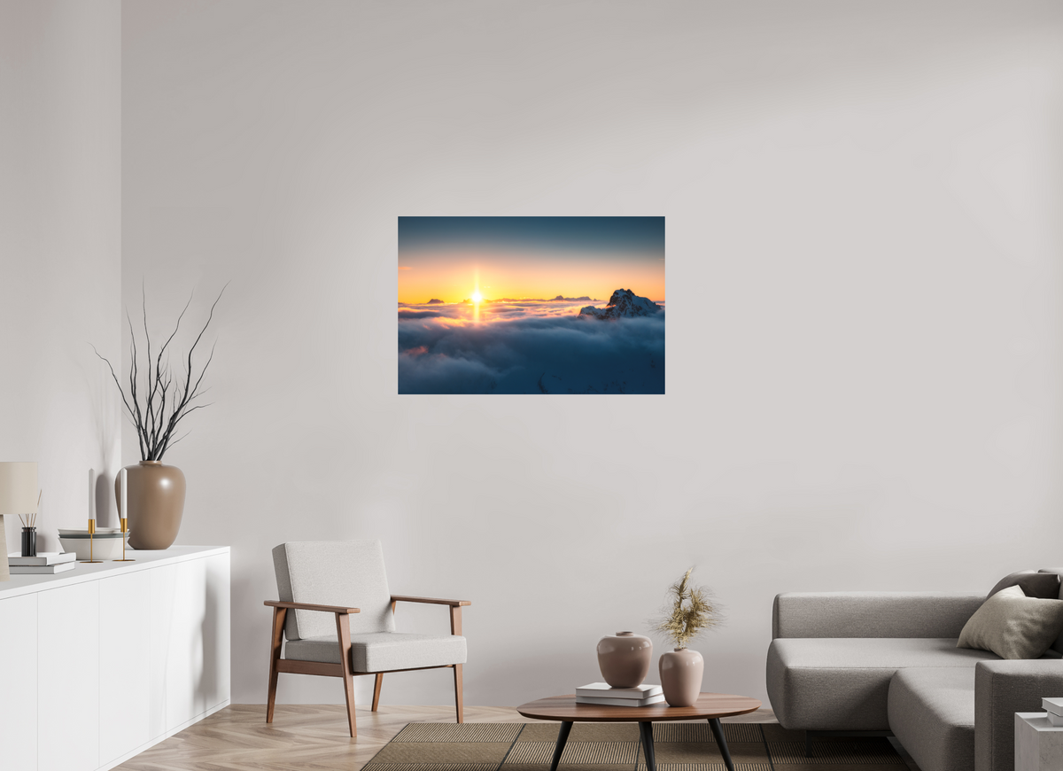 105 x 70 cm, Papierprint ohne Rahmen Golden Sunset Over the Clouds