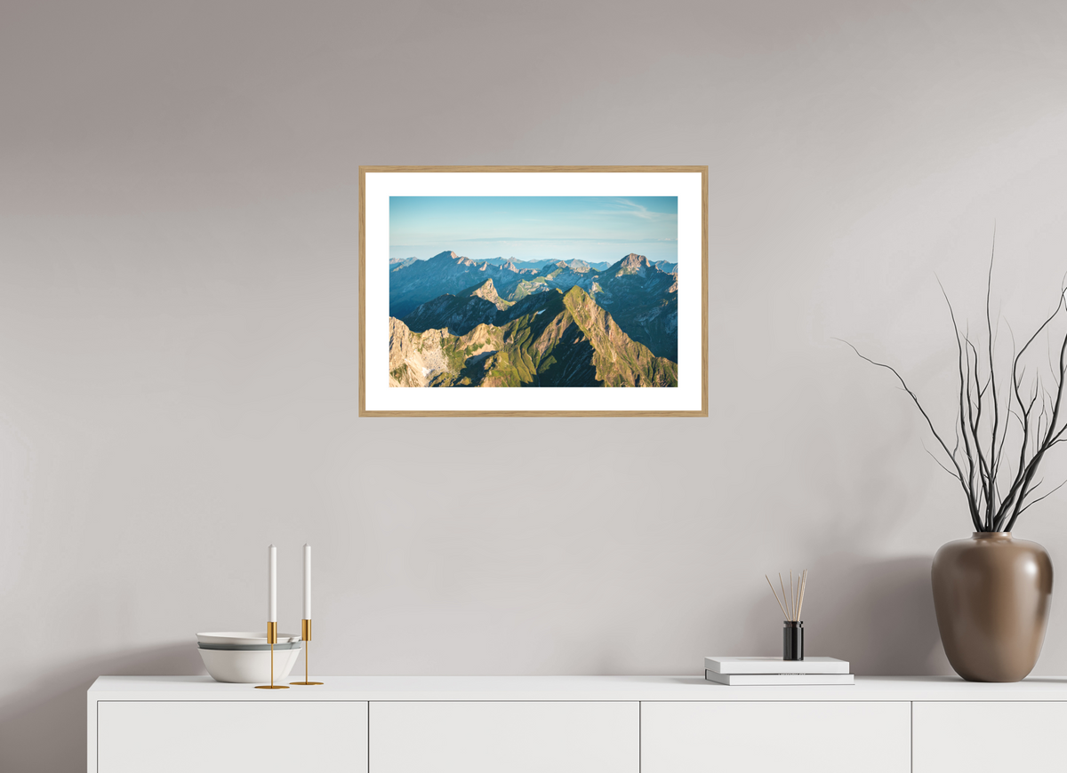 60 x 40 cm, Rahmen-Holzoptik Mohnenfluh Morning Light, Lech Austria